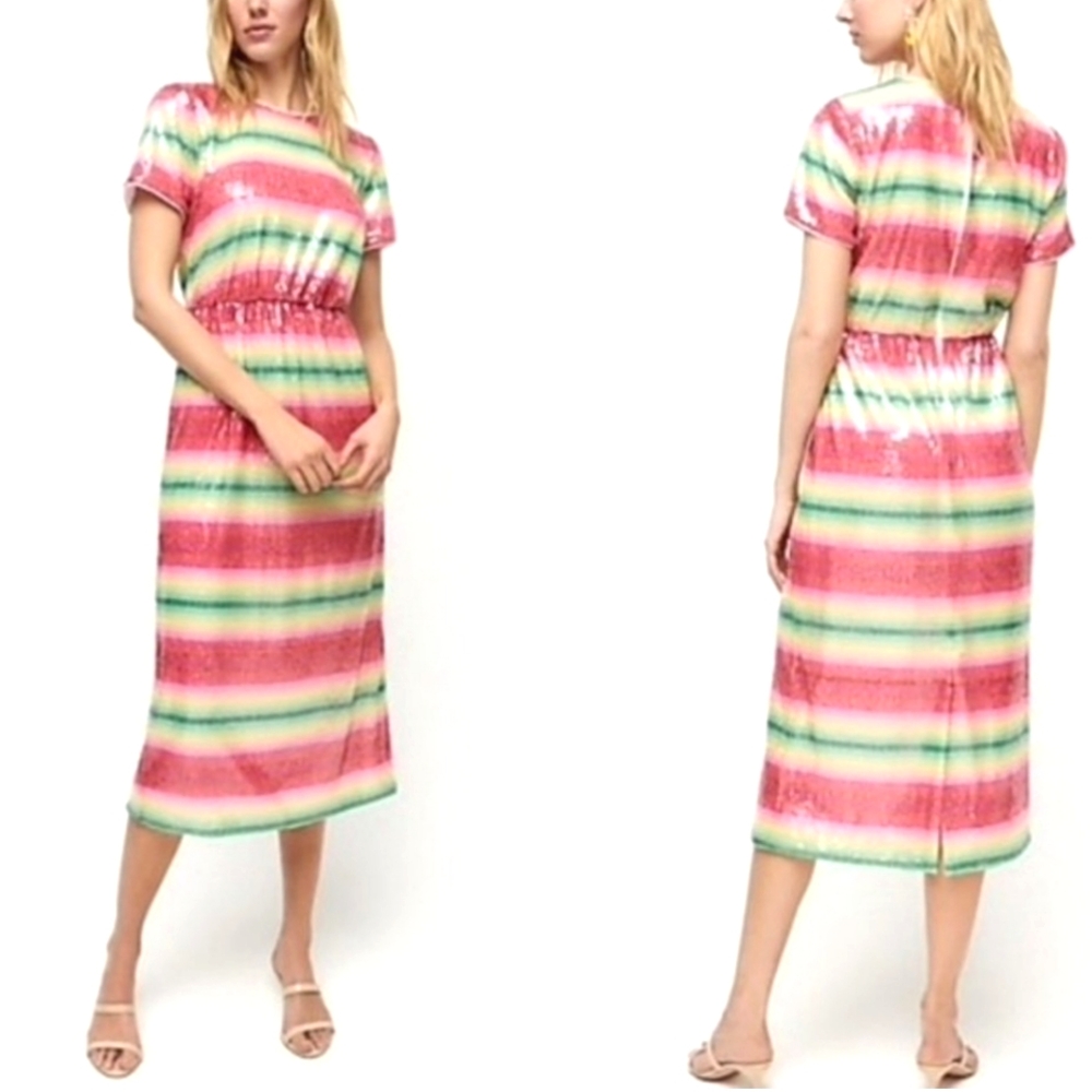 J. Crew Short Sleeve Sequin Dress in Watermelon/multicolor sz 14
